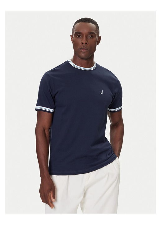 Tricou Nautica, bleumarin, bumbac, Alb