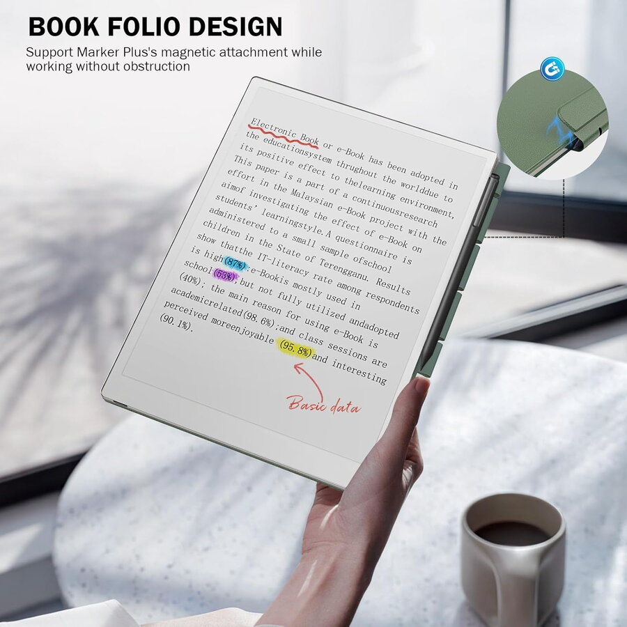 Husa MoKo Book Folio pentru Remarkable Paper Pro 11.8", Magnetic, Verde