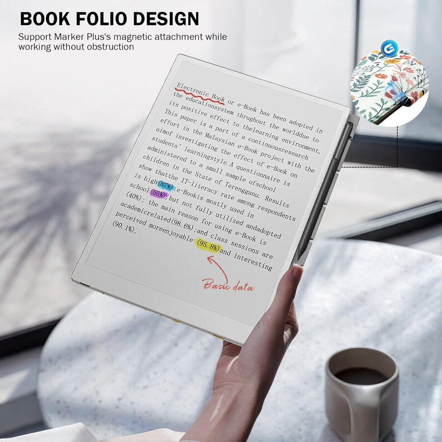 Husa MoKo Book Folio pentru Remarkable Paper Pro 11.8", Magnetic, Tropical