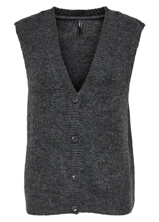 Pulover dama, Only, gri melange inchis, fara maneci, S INTL