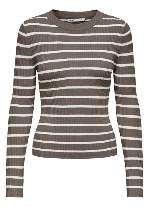 Pulover dama Only, maro-alb, tricotat