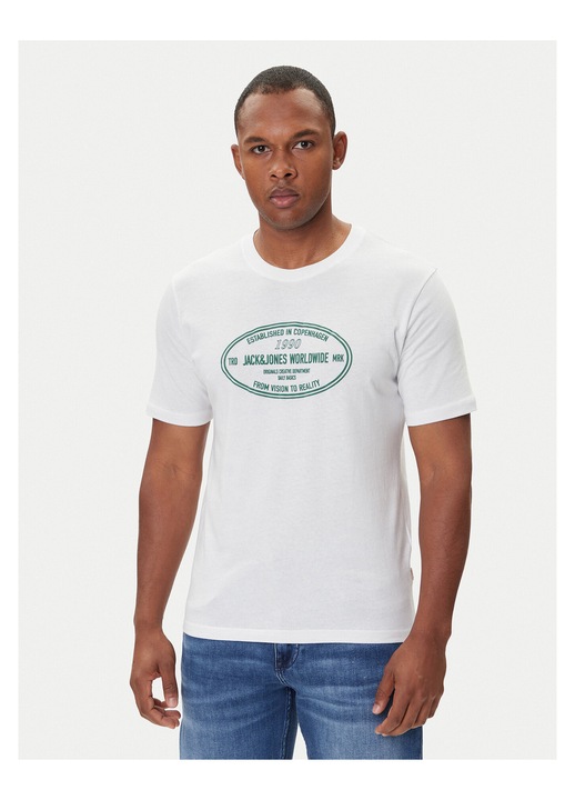 Tricou barbati Jack & Jones, alb, din bumbac