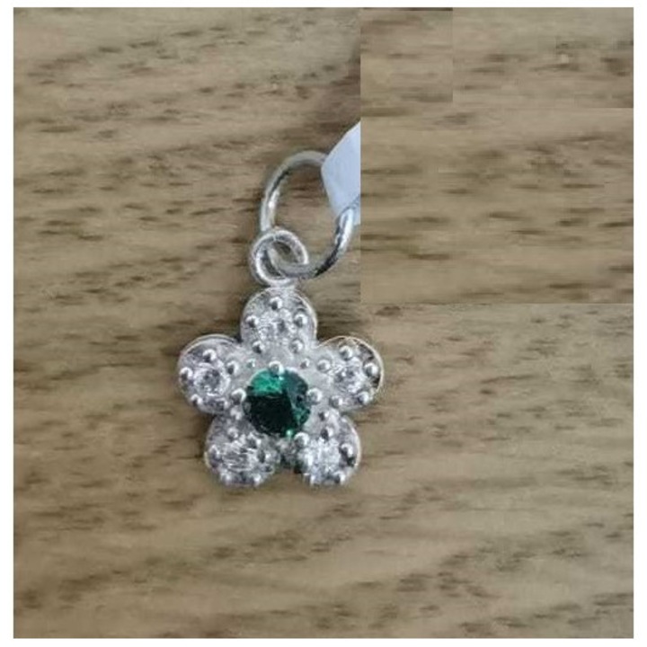 Pandantiv din Argint 925, Jolie Silver, Model Floare Cu Pietre, 0.9 g, 1 x 1 cm, Verde Smarald
