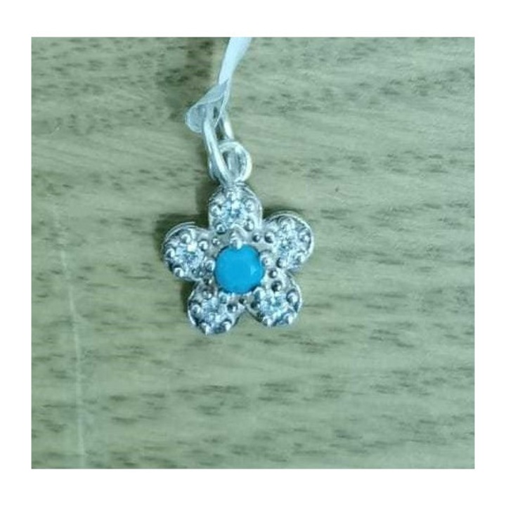 Pandantiv din Argint 925, Leski Silver, Model Floare Cu Pietre, 0.9 g, 1 x 1 cm, Blue