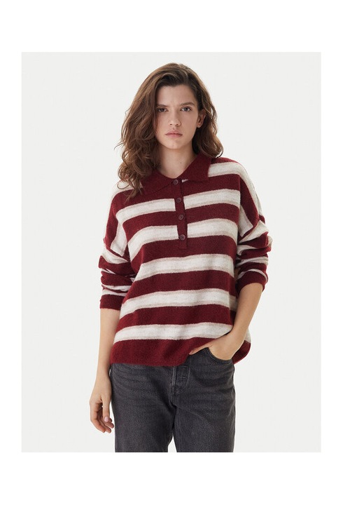 Pulover dama Only, visiniu, crem, din material tricotat