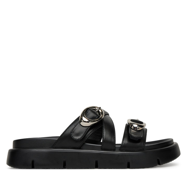 Papuci dama Badura, piele naturala, design minimalist, Negru, 40