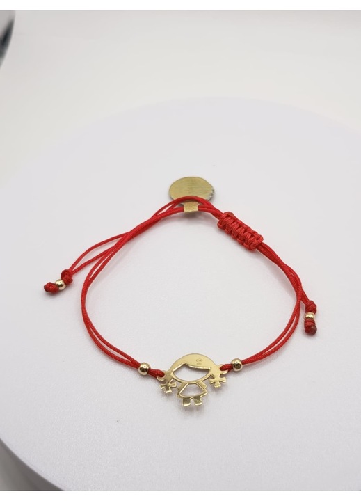 Bratara cu Pandantiv Fetita, 14K 585, snur rosu reglabil, aur galben