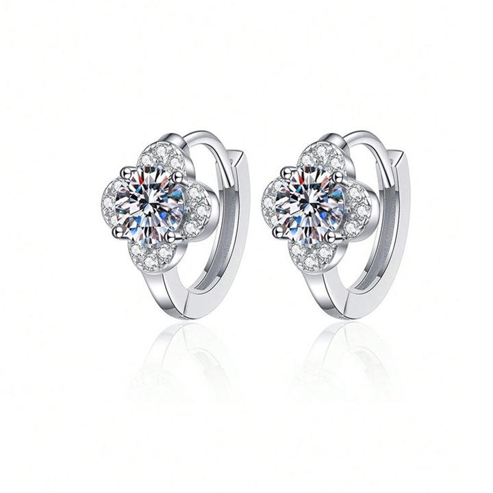 Cercei din argint cu diamante moissanit 0.5 kt design floral