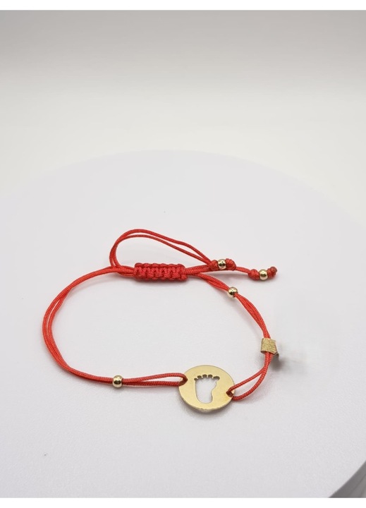 Bratara cu Pandantiv Picior, 14K 585, snur rosu reglabil, aur galben