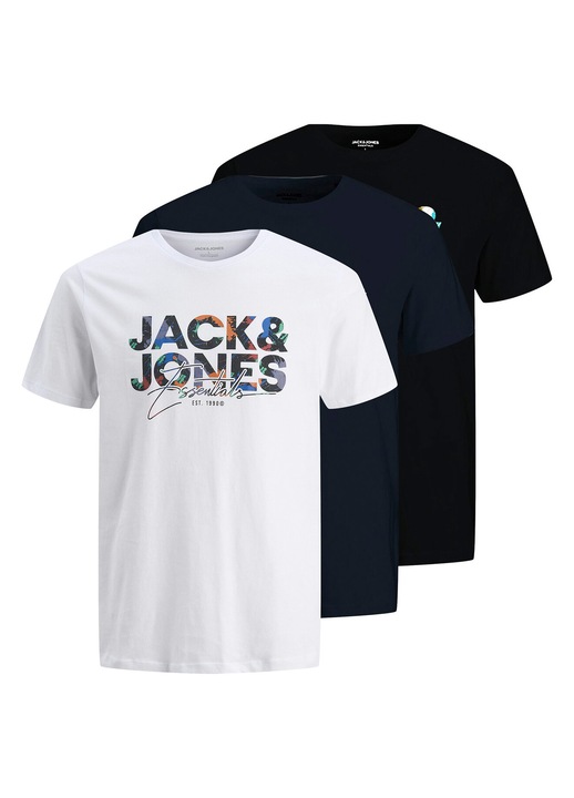 Set tricouri barbatesti Jack & Jones, logo colorat, bumbac, S INTL