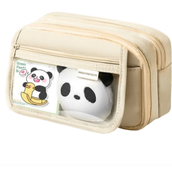 Gyermek tolltartó, panda design, ideális iskolába, fiúknak és lányoknak, ajándék diákoknak, írószer rendszerező, 21x13x7.5cm, ADAIVIUME, Tejesfehér