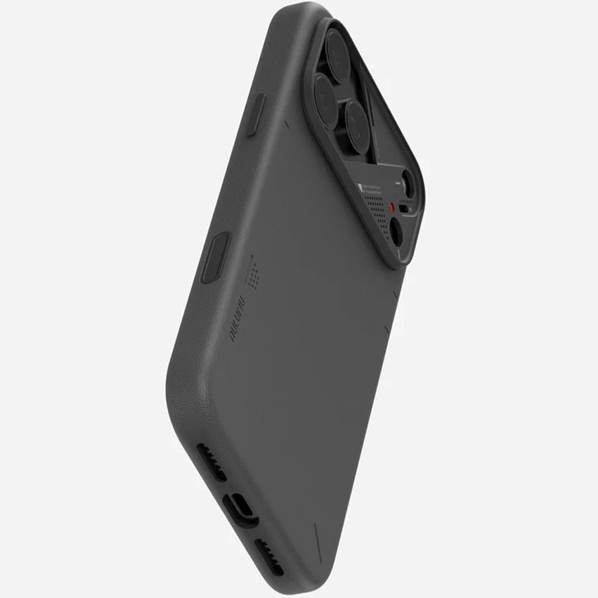 Husa pentru iPhone 17 Pro, Aulumu A17 Vegan Leather, Piele texturata, Ultra slim, Compatibila MagSafe, Racire activa CoolHyper, Butoane metalice, Protectie maxima, Negru