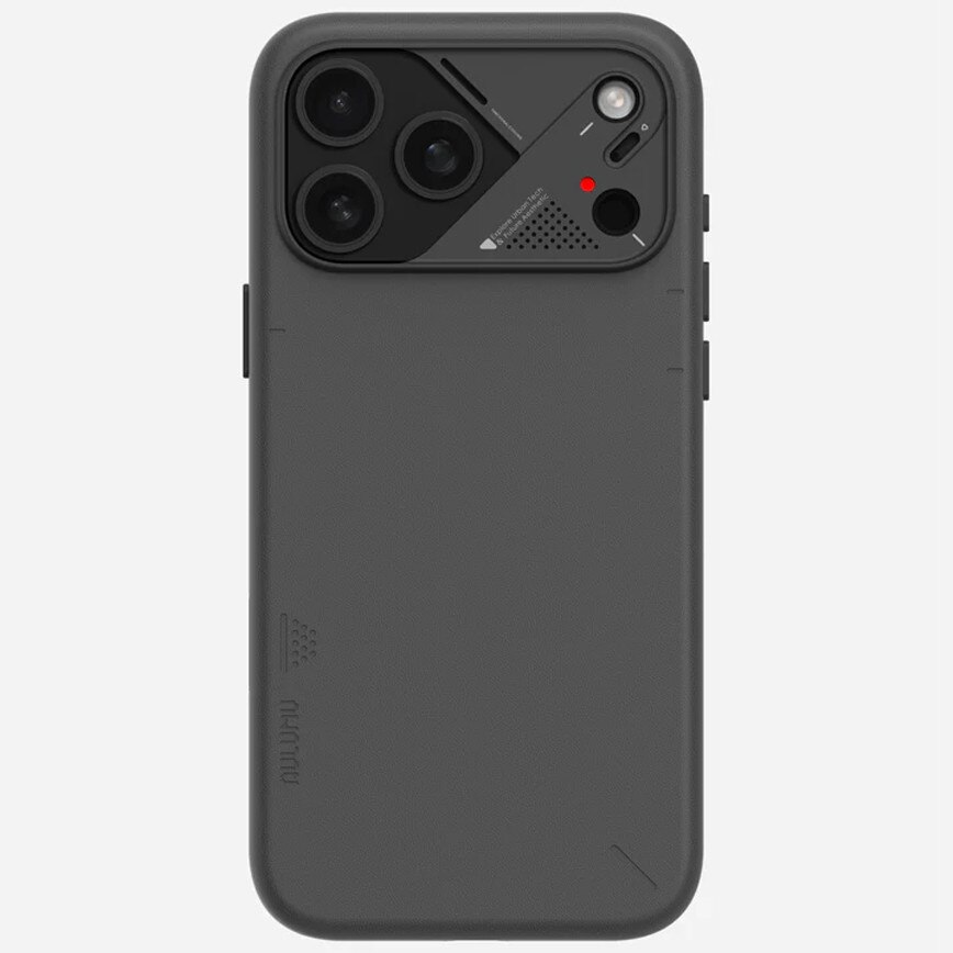 Husa pentru iPhone 17 Pro, Aulumu A17 Vegan Leather, Piele texturata, Ultra slim, Compatibila MagSafe, Racire activa CoolHyper, Butoane metalice, Protectie maxima, Negru