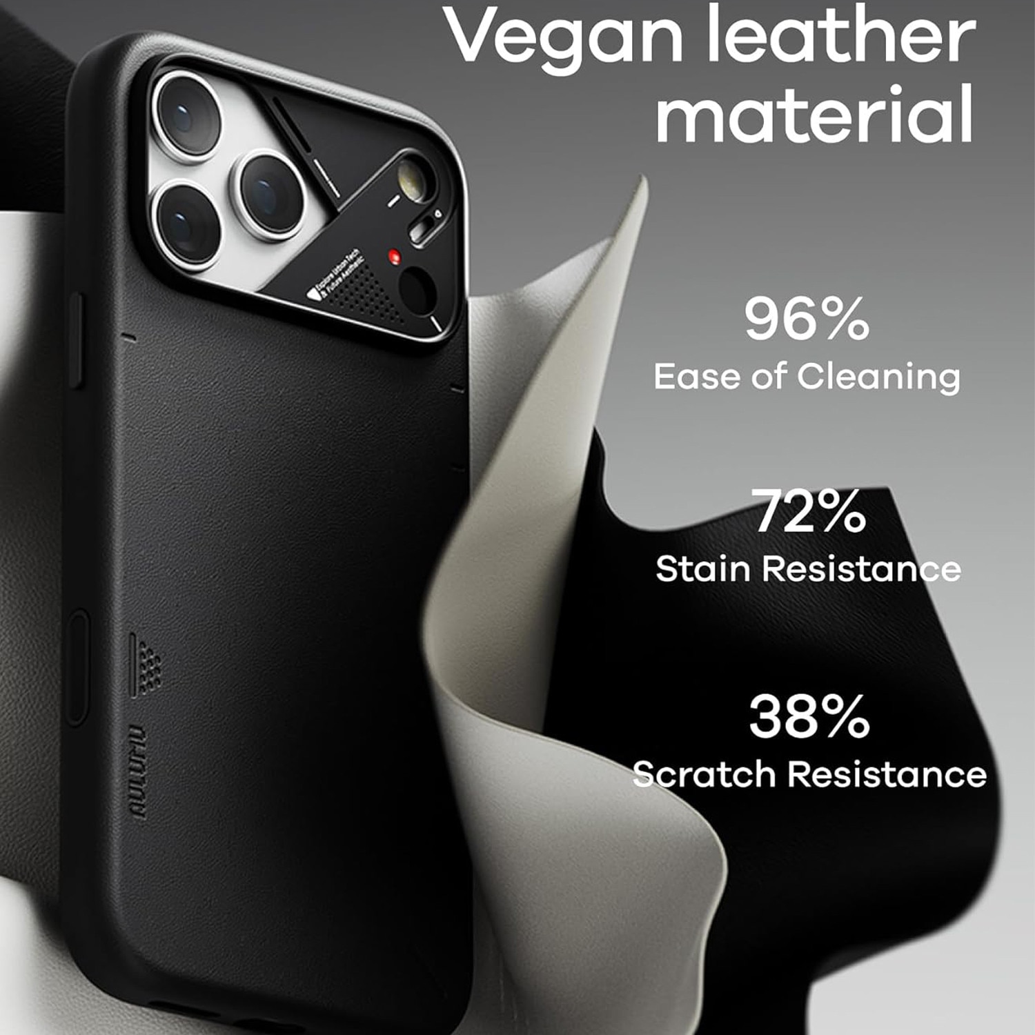 Husa pentru iPhone 17 Pro, Aulumu A17 Vegan Leather, Piele texturata, Ultra slim, Compatibila MagSafe, Racire activa CoolHyper, Butoane metalice, Protectie maxima, Negru