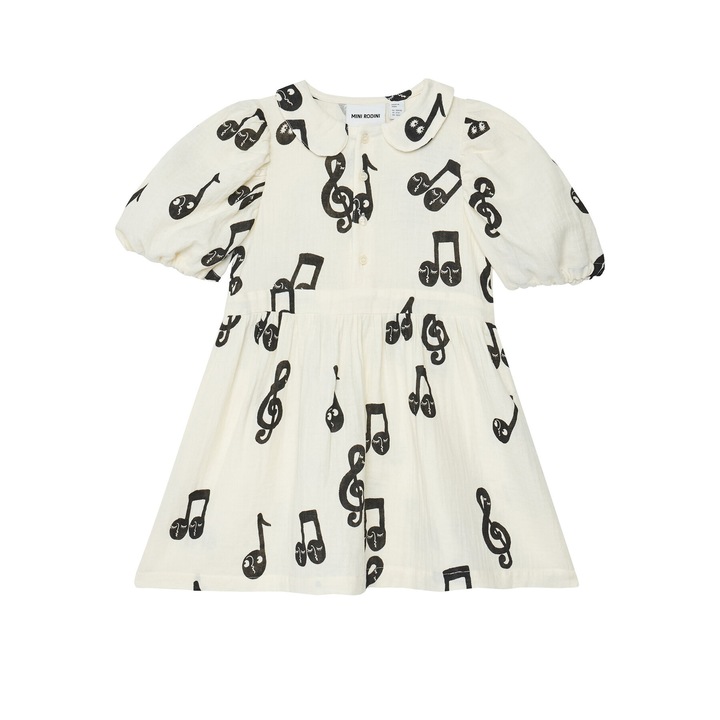 Rochie casual fete, Mini Rodini, Alb, Negru, Note muzicale