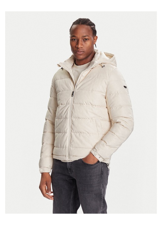 Geaca de iarna barbati, Guess, ecru, material poliester, fermoar, S INTL