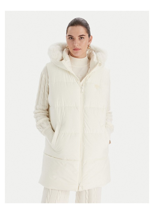 Vesta dama Guess, alba, material de calitate, croiala lunga, M INTL