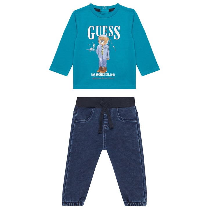 Compleu copii, Guess, bluza si pantaloni, albastru/bleumarin
