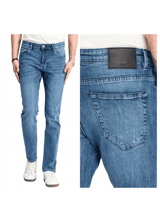 Blugi Barbati, Marcus, Felix, Straight Fit, Talie Medie, Fermoar, Lungi, 5 Buzunare, Bumbac, Poliester, Albastru, Albastru