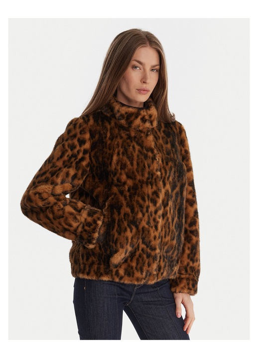 Palton dama Guess, blana artificiala, culoare maro