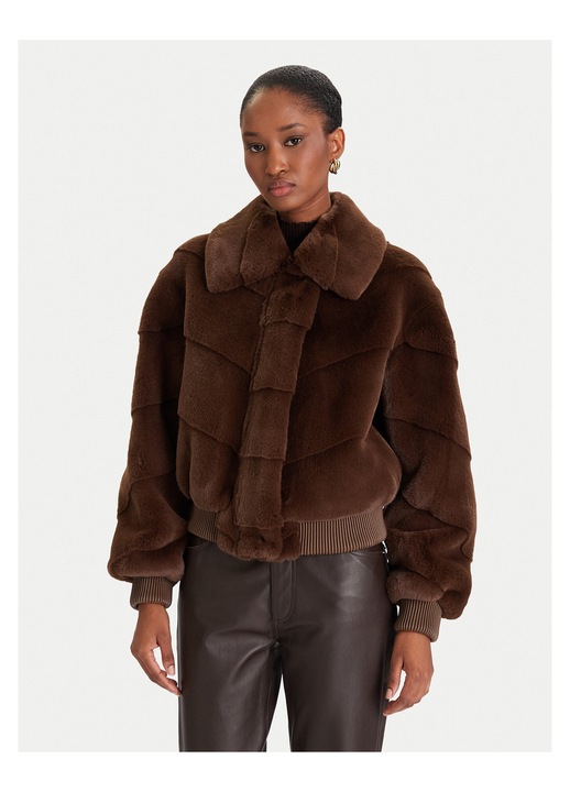 Palton dama, Guess by Marciano, blana artificiala, maro, L INTL