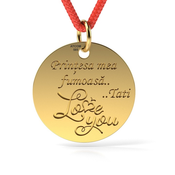 Pandantiv din aur cu snur model Banut Love you, Galben, 15 mm