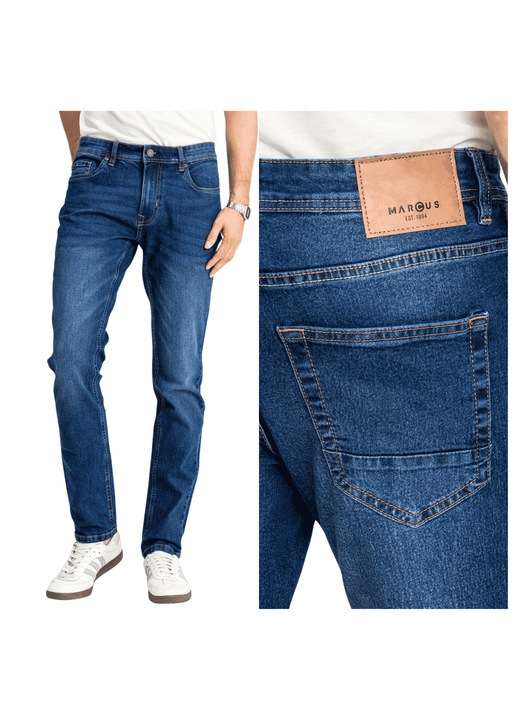 Blugi Barbati, Marcus, Sebb, Straight Fit, Talie Medie, Fermoar, Lungi, 5 Buzunare, Bumbac, Poliester, Albastru, Albastru