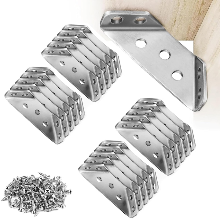 Set 20 coltare metalice Asskanaer inox, 67x25x30mm, argintiu