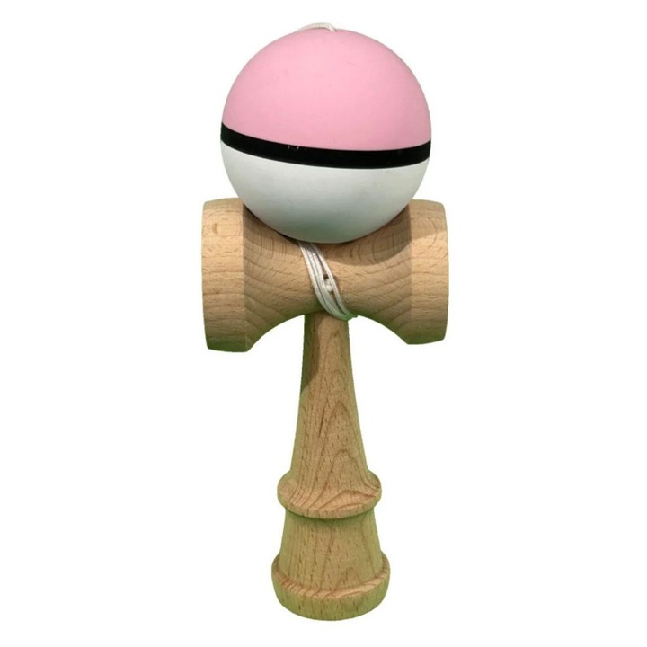 Kendama, 18 cm, multicolor roz-negru-alb, set de jucării din lemn