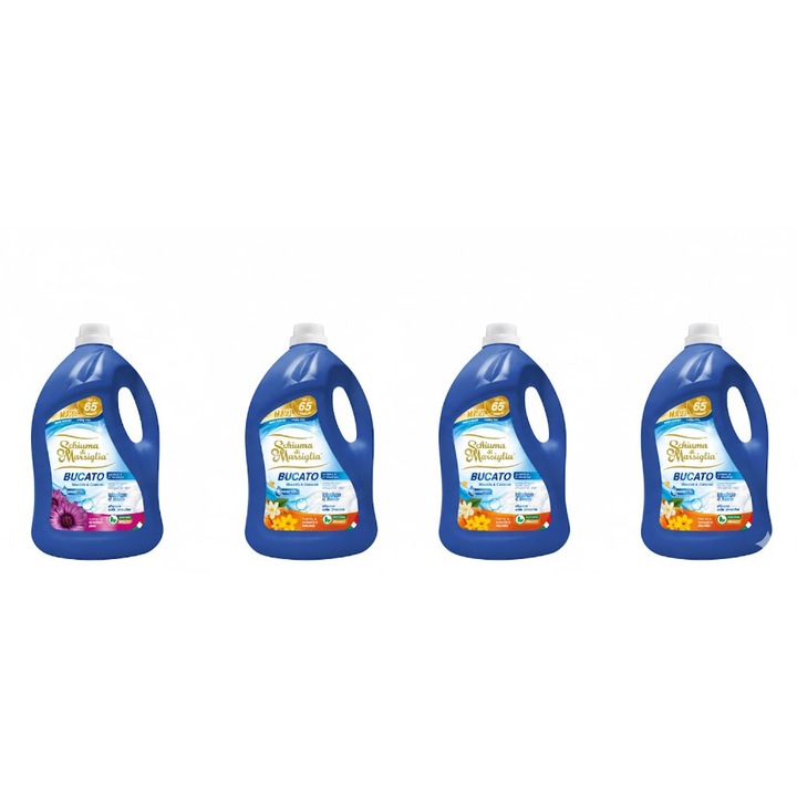 Pachet detergent lichid Schiuma di Marsiglia, 3 x Arancio & Narciso + 1 x Ametista Rosa, 4 x 5L, pentru rufe albe si colorate, curatare profunda si parfum citric-floral, pana la 260 spalari