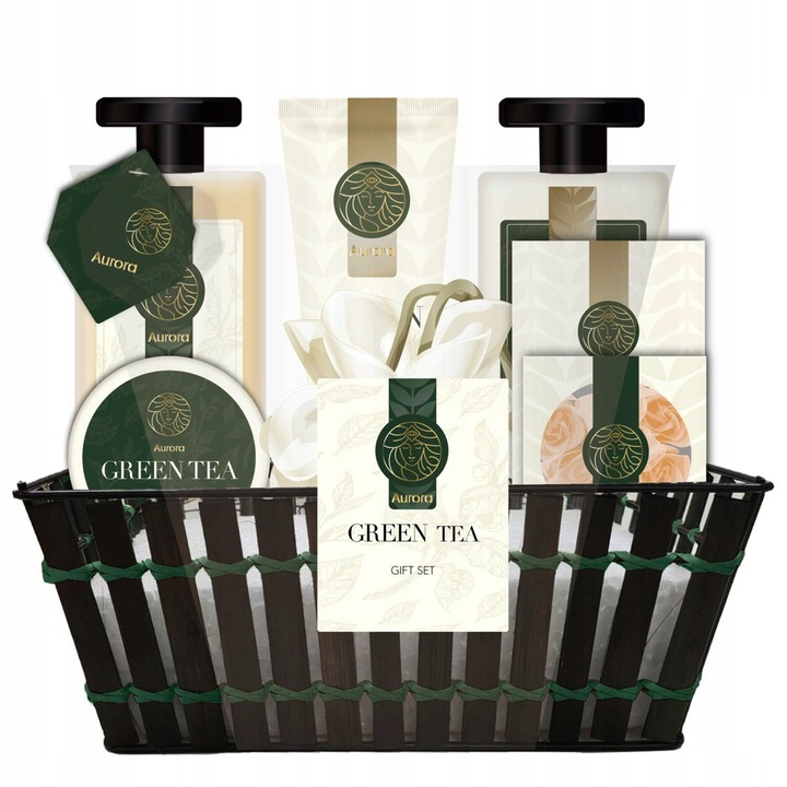 Козметичен комплект Aurora, 8 продукта, душ гел 250 мл, балсам за тяло 250 мл, в метална кошница