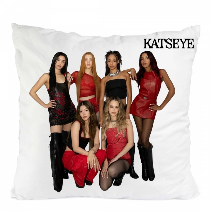 Perna personalizata katseye trupa kpop, Poliester, Alb, 40 x 40 cm ...