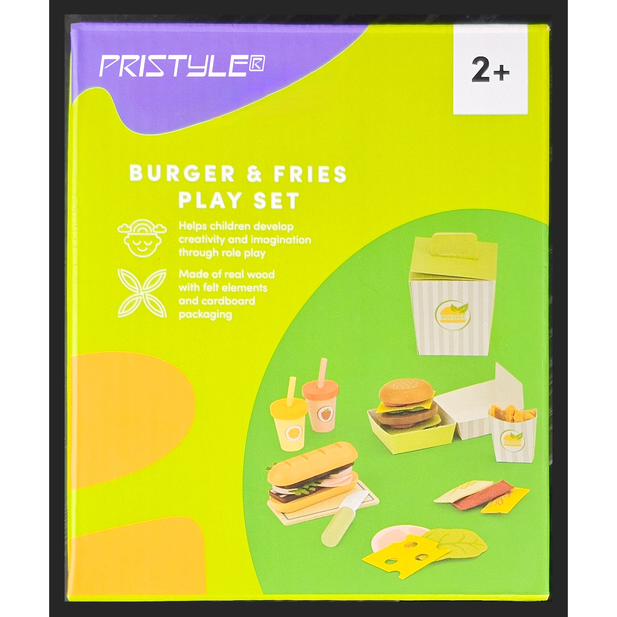 Set Jucarie Montessori Fast-Food, din Lemn pentru Copii, Non-Toxic