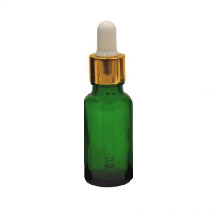 Sticla verde cu pipeta, capac pipeta auriu/cauciuc alb, 20ml