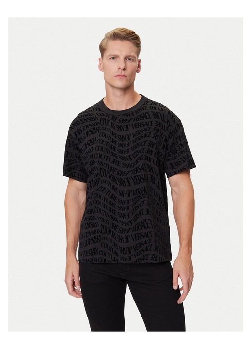 Tricou barbati Versace Jeans Couture, negru, din bumbac, cu imprimeu