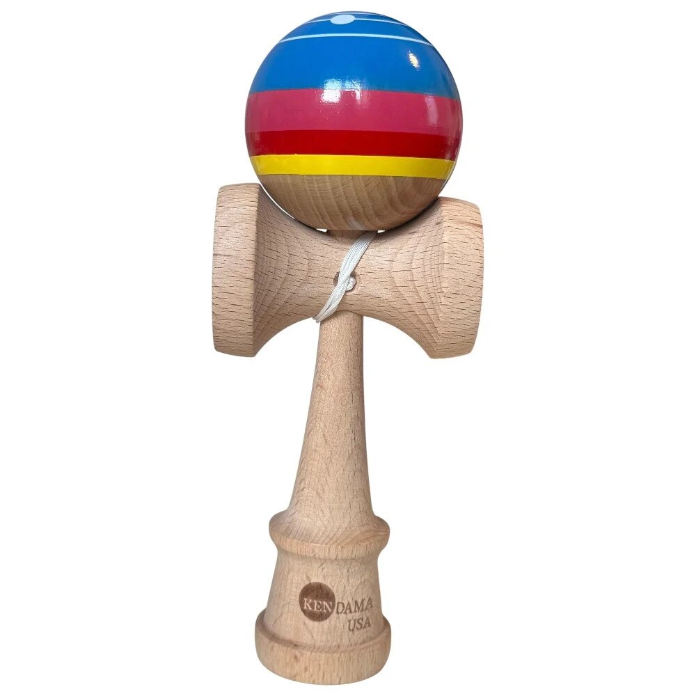Kendama USA Space lucioasa, 18 cm, Natur-Galben-Rosu-Albastru, din