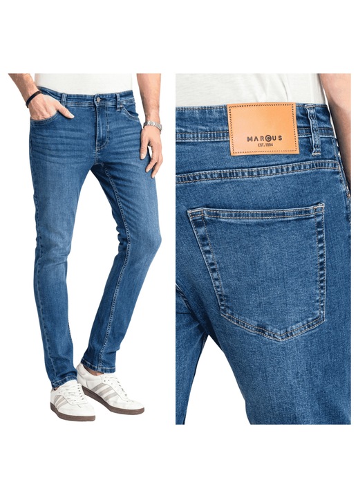 Blugi Barbati, Marcus, Felix, Straight Fit, Talie Medie, 100% Bumbac, Fermoar, Lungi, 5 Buzunare, Albastru, Albastru