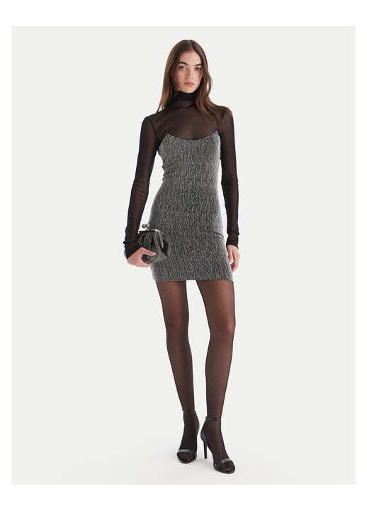 Rochie de cocktail, Simona Corsellini, argintiu/negru, 2 culori, material de calitate