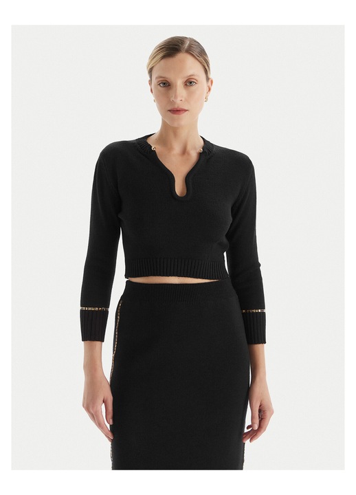 Pulover dama, Simona corsellini, slim fit, negru, viscoza/poliester, XS INTL