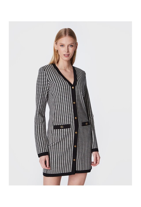 Rochie tricotata, Twinset, alb-negru