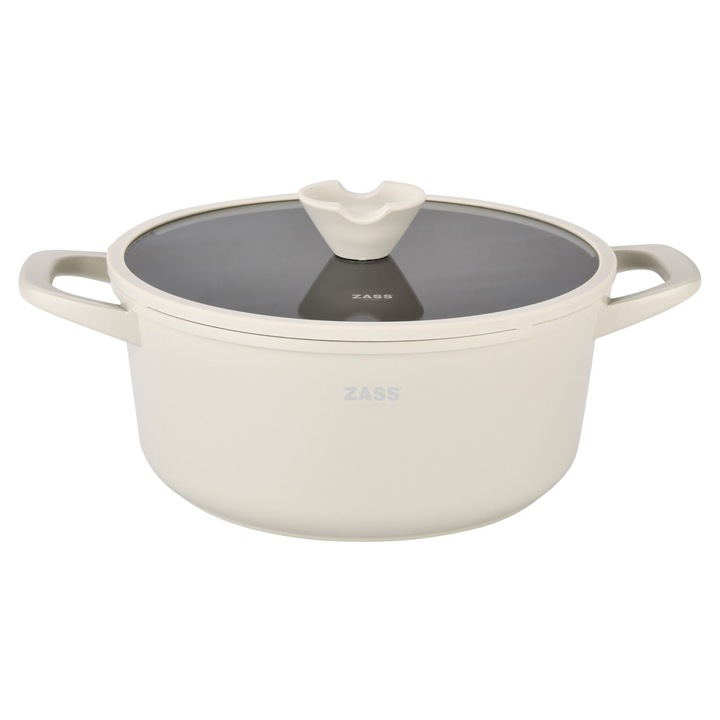 ZASS ZG-ACS 14 CREM öntött alumínium edény kerámia bevonattal és üvegfedővel – 24 cm