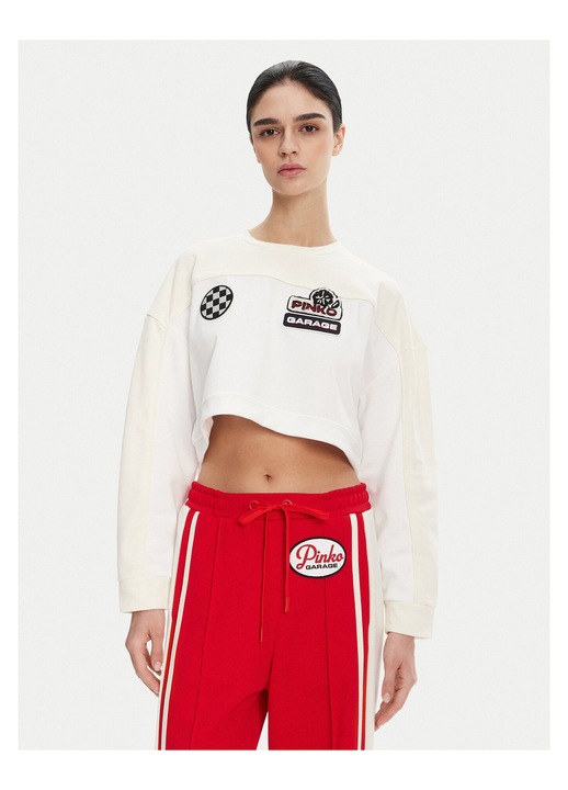 Hanorac dama Pinko, alb, ecru, croiala crop top