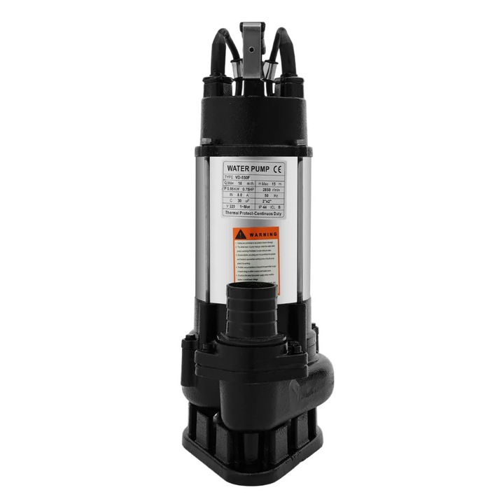 Pompa submersibila, plutitor automat, otel inoxidabil 0, 55 kW, debit 2", argintiu-negru