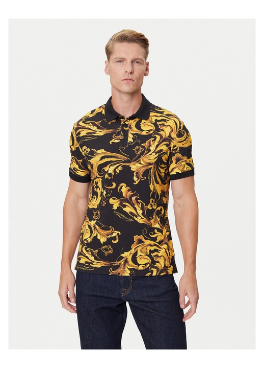 Tricou barbati Versace Jeans Couture, negru/galben, bumbac