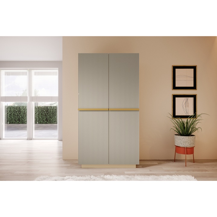 Dulap, Meble Bogart, Nicole, 100 x 207 x 62 cm Cu Rafturi/Usi Cu Balamale, Pal, Mat, Dormitor, Numar Rafturi 5, Numar Usi, 2, Caismir / Manere Aurii