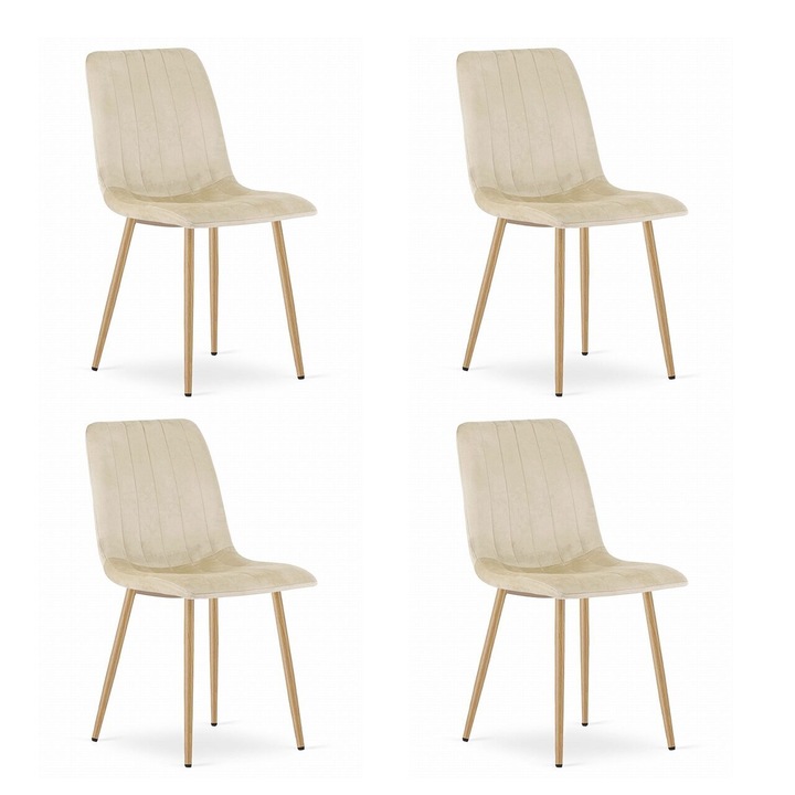 Set 4 scaune Artool Lava, catifea bej deschis, picioare metal natur, 45x55x86 cm
