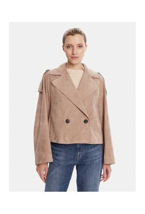 Jacheta din piele pentru femei Weekend Max Mara, maro