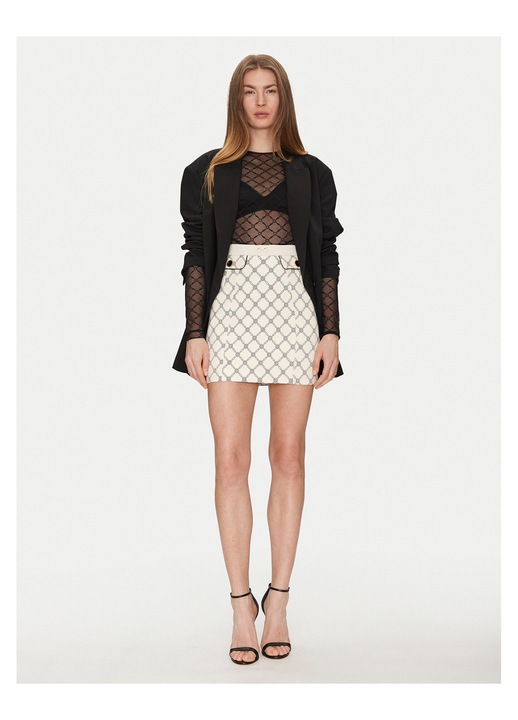 Fusta mini Elisabetta Franchi, poliester, fermoar, ecru, 44 EU