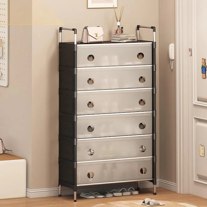 Raft Pliabil Vivendo® pentru Pantofi, Design Modern, Stabil si Multifunctional, 6 Niveluri, Gri