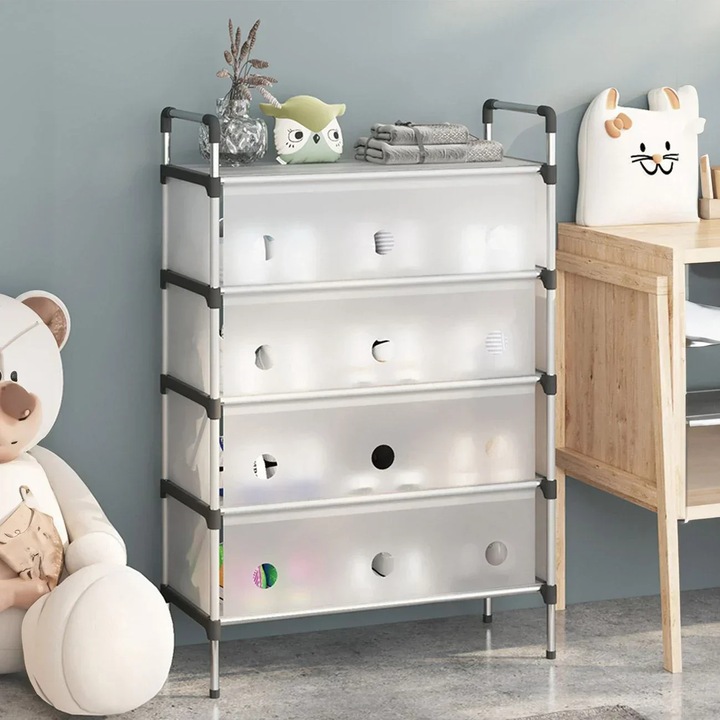 Raft Pliabil Vivendo® pentru Pantofi, Design Modern, Stabil si Multifunctional, 4 Niveluri, Alb